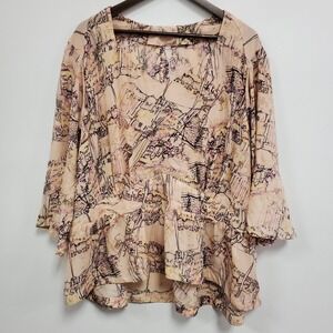 Melissa Mccarthy‎ Seven7 Womens Artsy Bell Sleeve Top Size 4X Pink Office Church